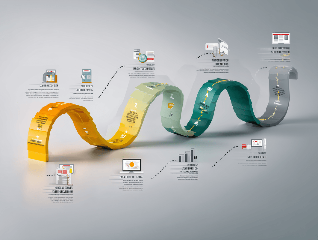 Diagrama visual con varios pasos que representan el recorrido para implementar y optimizar procesos empresariales