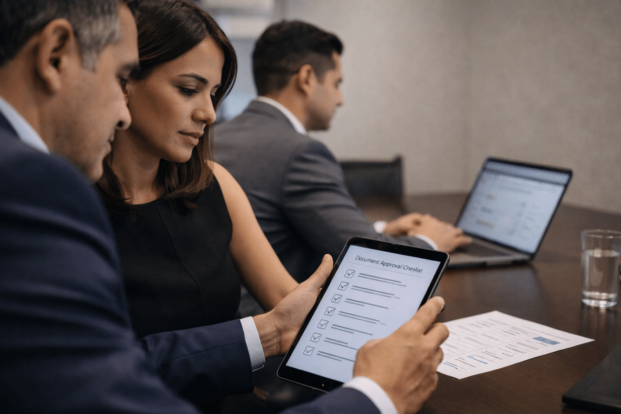 Revisión de validaciones y aprobaciones, representando actividades de control y evidencia en procesos internos