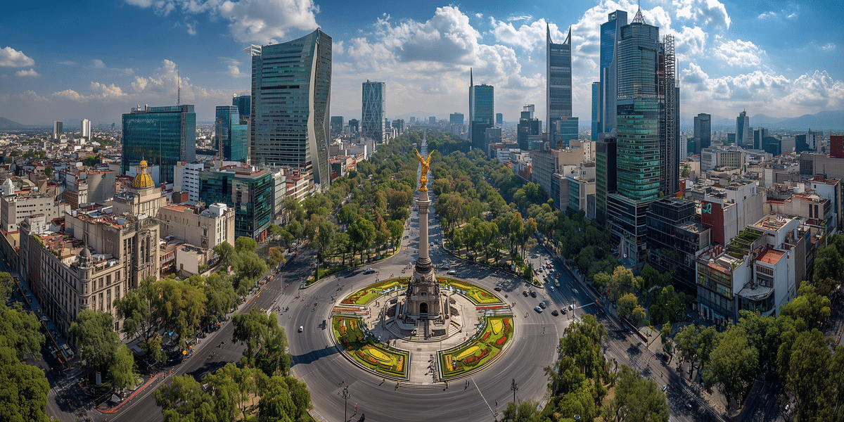 Vista aérea de Paseo de la Reforma en CDMX, contexto para empresas que aplican los 5 elementos del control interno (COSO)