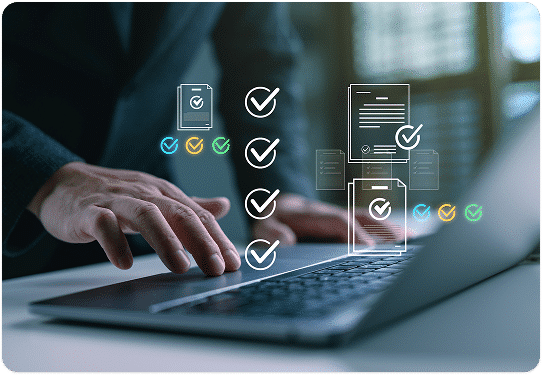 sistema de gestión documental mostrado en una laptop saliendo los iconos de la pantalla