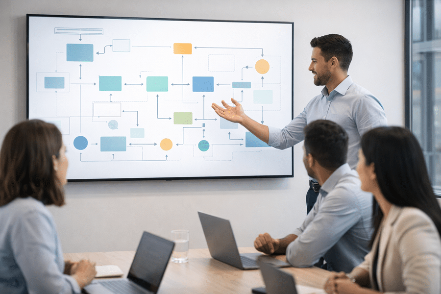 Presentación de flujo para implementar un programa de mejora continua.