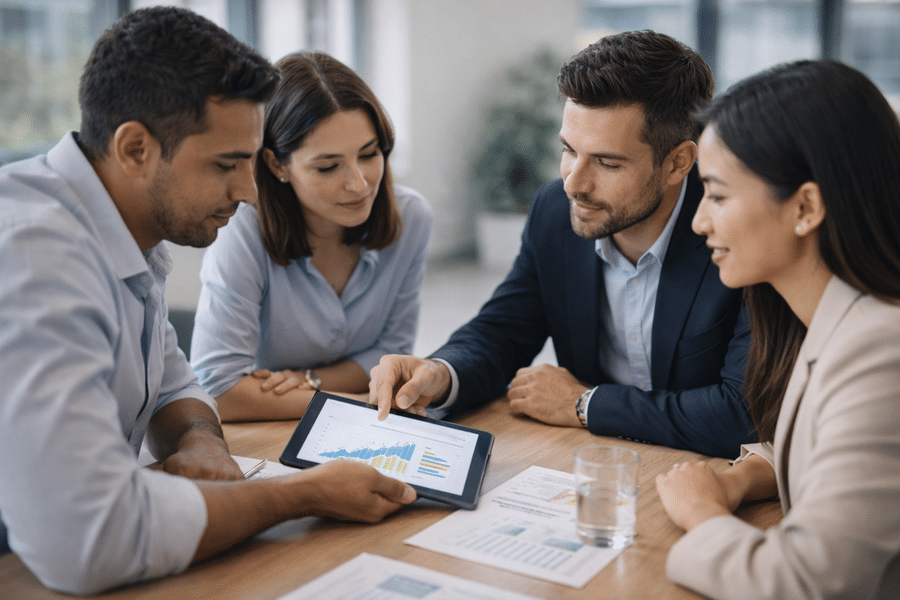Equipo revisando resultados de un programa de mejora continua.