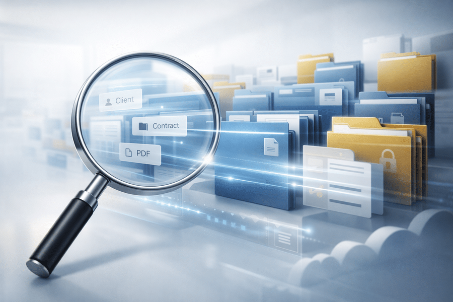 Búsqueda rapida de archivos en gestión documental para localizar contratos y PDFs en segundos